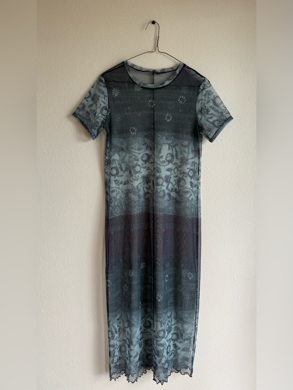 Sheer Ombre Floral Maxi Dress in Teal and Charcoal